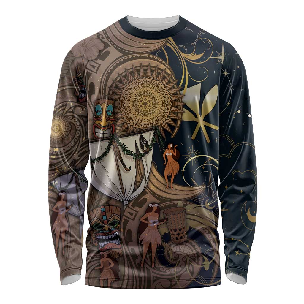 Hawaii Makahiki Long Sleeve Shirt Polynesian Sky And Earth DT05 Unisex Gold - Polynesian Pride