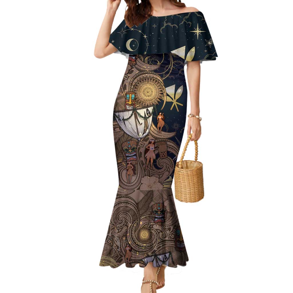 Hawaii Makahiki Mermaid Dress Polynesian Sky And Earth DT05 Women Gold - Polynesian Pride