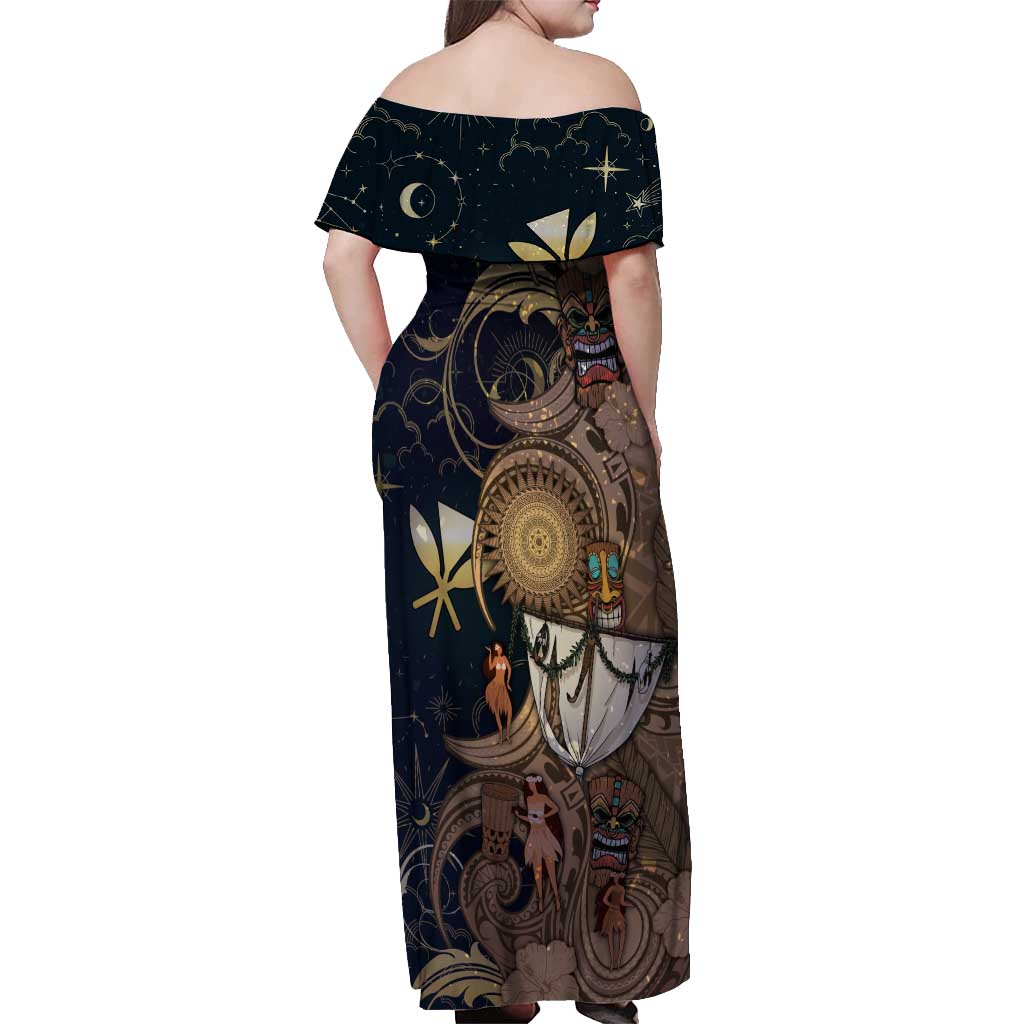 Hawaii Makahiki Off Shoulder Maxi Dress Polynesian Sky And Earth - Polynesian Pride