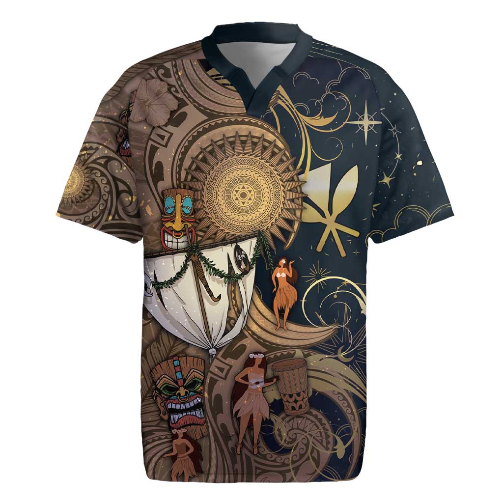 Hawaii Makahiki Rugby Jersey Polynesian Sky And Earth DT05 Gold - Polynesian Pride