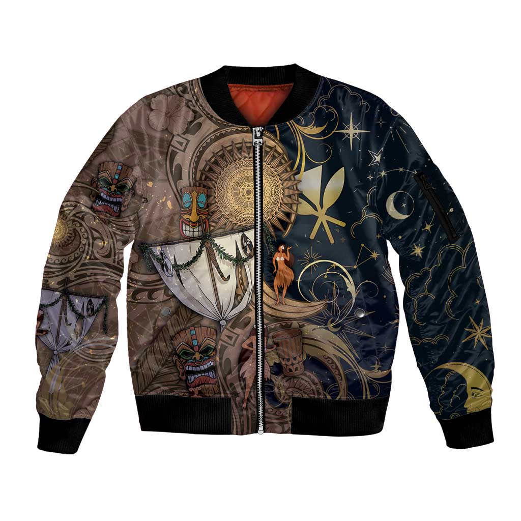Hawaii Makahiki Sleeve Zip Bomber Jacket Polynesian Sky And Earth - Polynesian Pride
