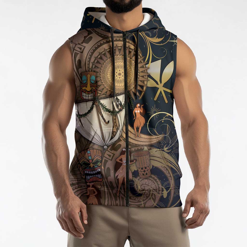Hawaii Makahiki Sleeveless Zip Hoodie Polynesian Sky And Earth - Polynesian Pride