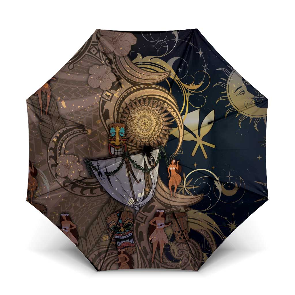 Hawaii Makahiki Umbrella Polynesian Sky And Earth DT05 One Size Folded 11.42 inch Opened Diameter 37.4 inch Gold - Polynesian Pride