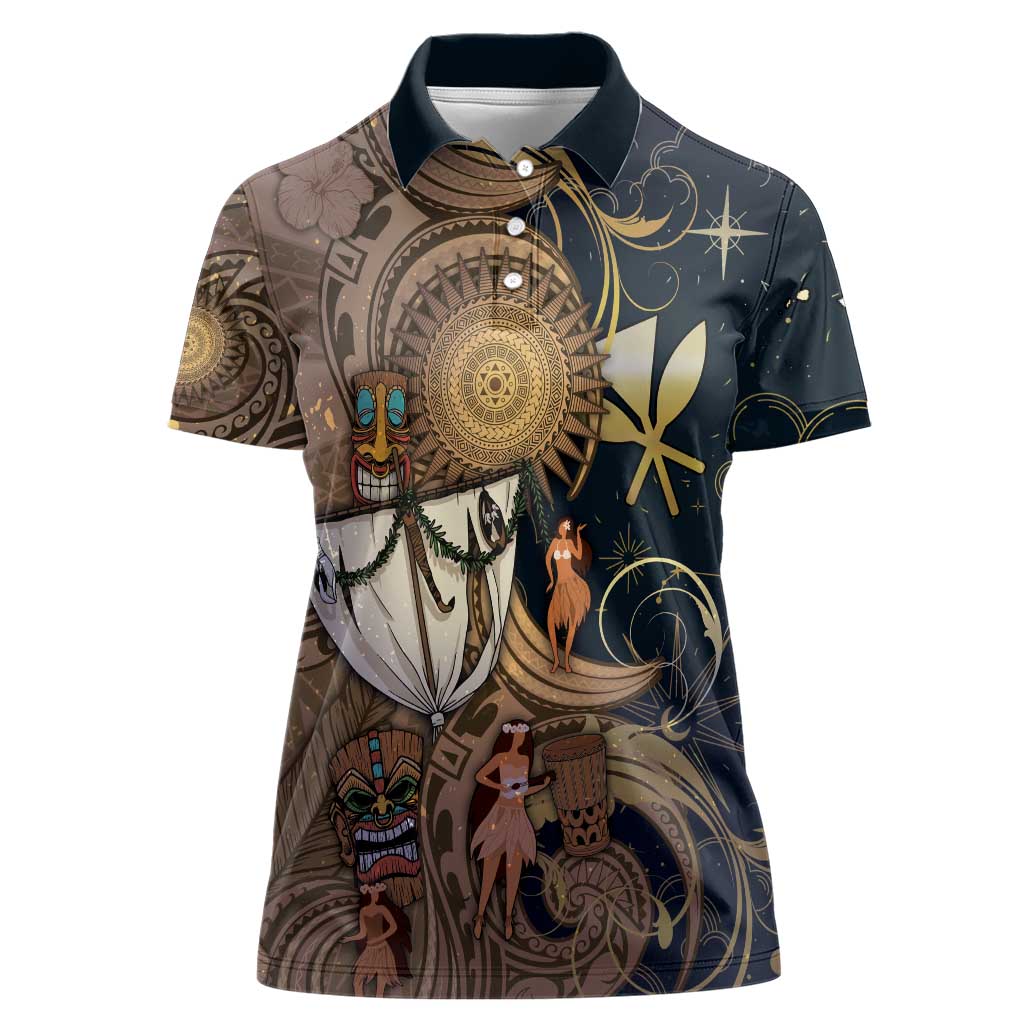 Hawaii Makahiki Women Polo Shirt Polynesian Sky And Earth DT05 Female Gold - Polynesian Pride