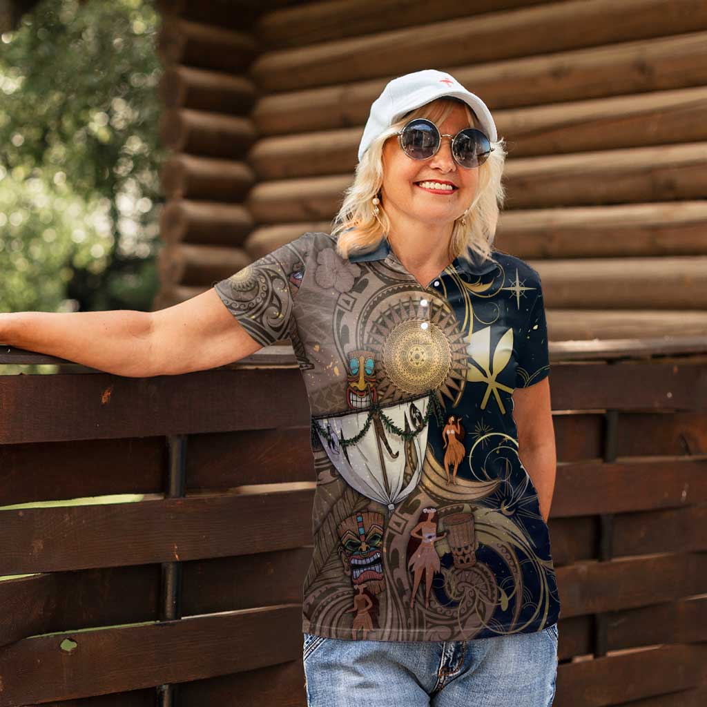 Hawaii Makahiki Women Polo Shirt Polynesian Sky And Earth - Polynesian Pride