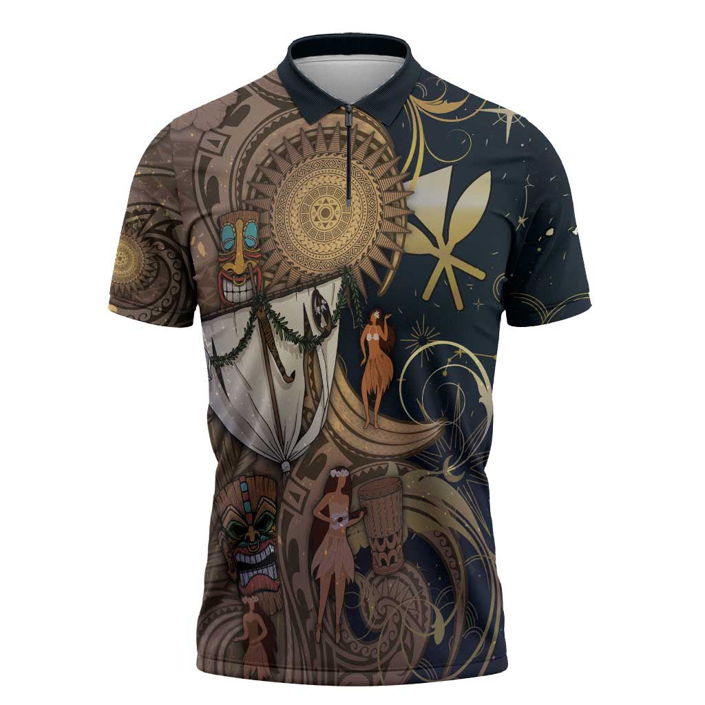 Hawaii Makahiki Zipper Polo Shirt Polynesian Sky And Earth - Polynesian Pride