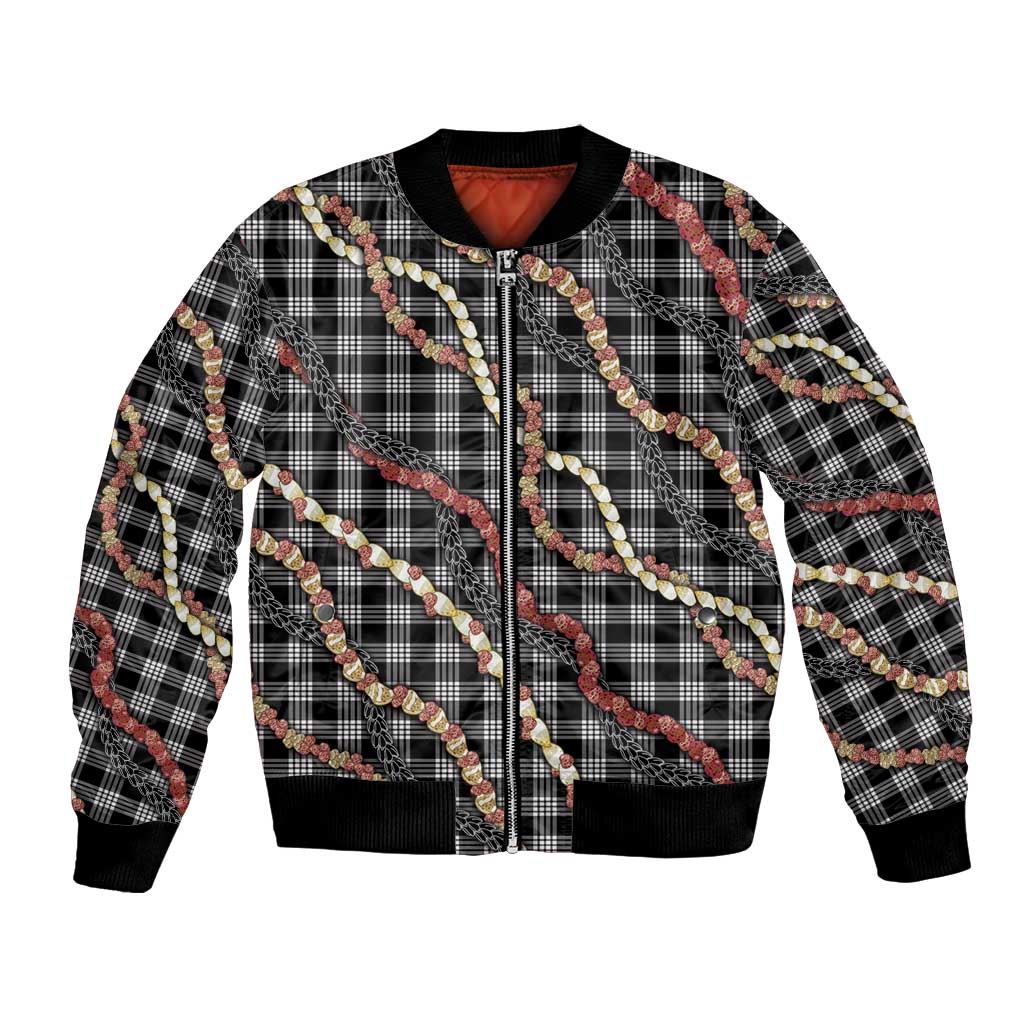 Hawaii Palaka Niihau Shell Lei Bomber Jacket Tropical Island Plaid Patterns