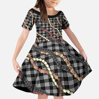 Hawaii Palaka Niihau Shell Lei Family Matching Off Shoulder Maxi Dress and Hawaiian Shirt Tropical Island Plaid Patterns