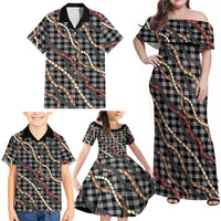 Hawaii Palaka Niihau Shell Lei Family Matching Off Shoulder Maxi Dress and Hawaiian Shirt Tropical Island Plaid Patterns