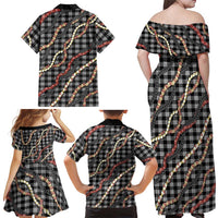 Hawaii Palaka Niihau Shell Lei Family Matching Off Shoulder Maxi Dress and Hawaiian Shirt Tropical Island Plaid Patterns