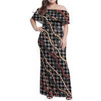 Hawaii Palaka Niihau Shell Lei Family Matching Off Shoulder Maxi Dress and Hawaiian Shirt Tropical Island Plaid Patterns