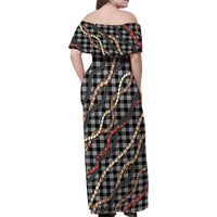 Hawaii Palaka Niihau Shell Lei Family Matching Off Shoulder Maxi Dress and Hawaiian Shirt Tropical Island Plaid Patterns