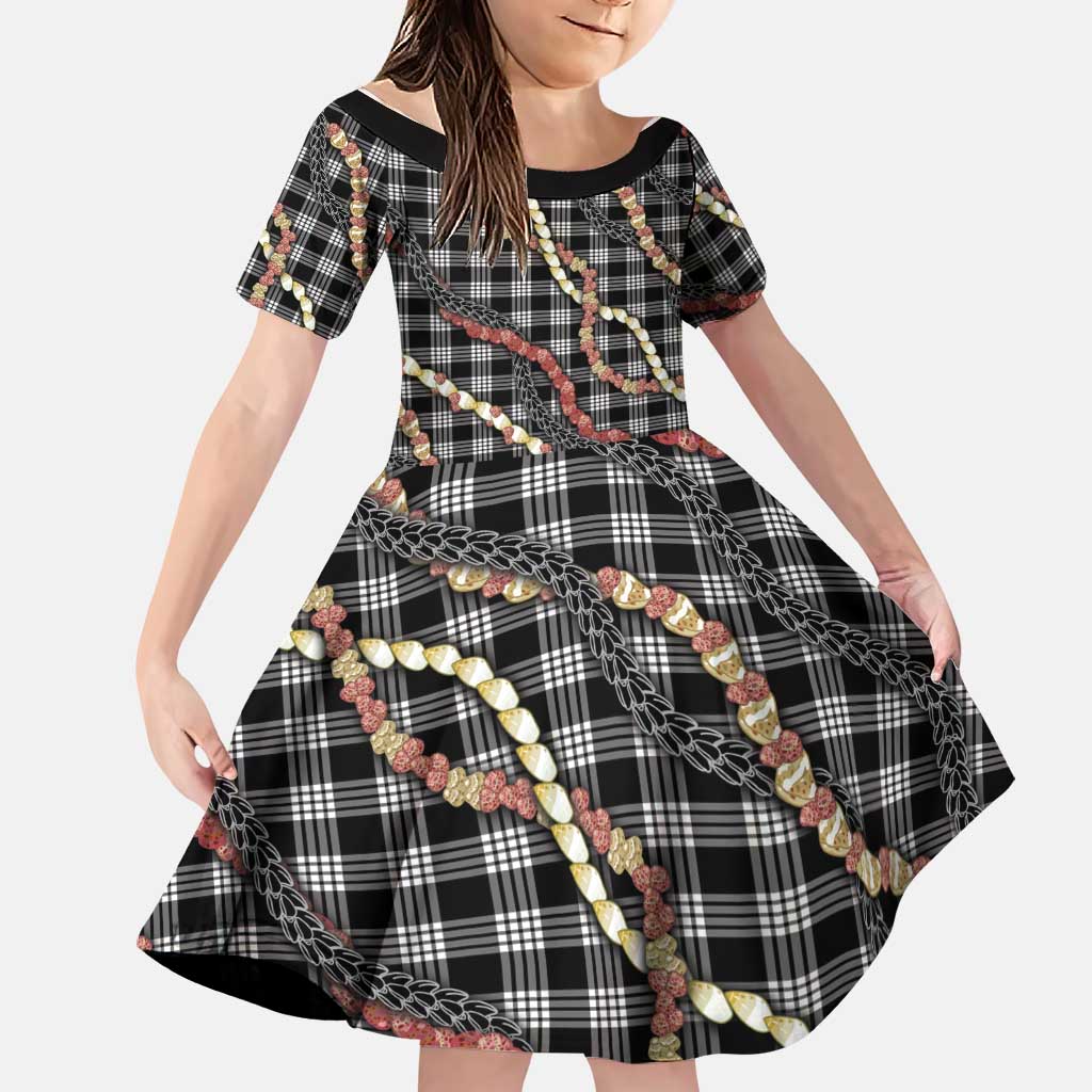 Hawaii Palaka Niihau Shell Lei Family Matching Short Sleeve Bodycon Dress and Hawaiian Shirt Tropical Island Plaid Patterns