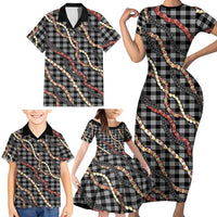 Hawaii Palaka Niihau Shell Lei Family Matching Short Sleeve Bodycon Dress and Hawaiian Shirt Tropical Island Plaid Patterns