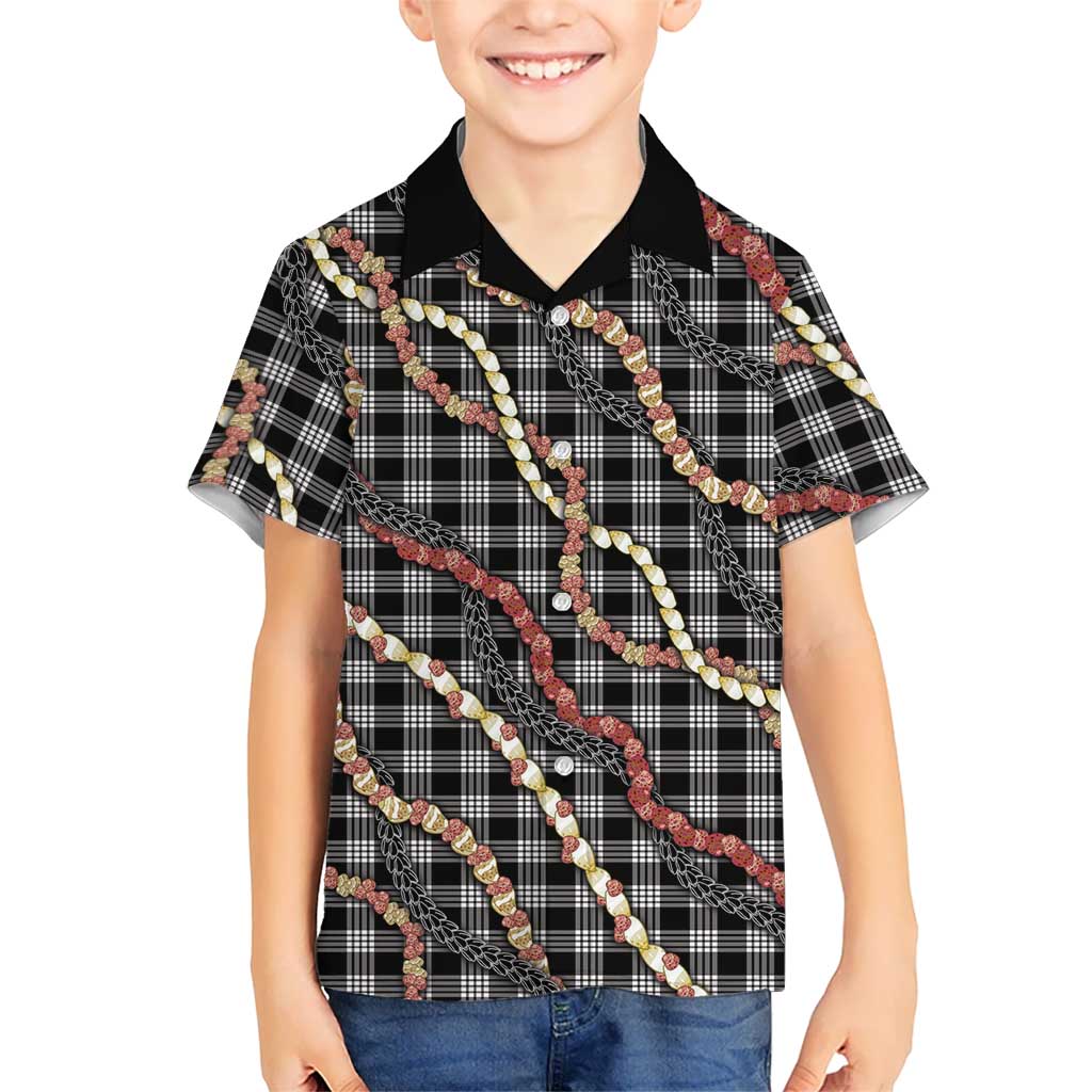 Hawaii Palaka Niihau Shell Lei Family Matching Short Sleeve Bodycon Dress and Hawaiian Shirt Tropical Island Plaid Patterns