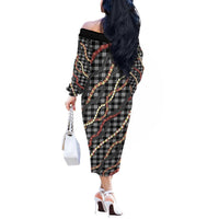 Hawaii Palaka Niihau Shell Lei Off The Shoulder Long Sleeve Dress Tropical Island Plaid Patterns DT05 - Polynesian Pride