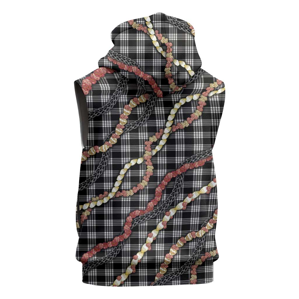 Hawaii Palaka Niihau Shell Lei Sleeveless Hoodie Tropical Island Plaid Patterns DT05 - Polynesian Pride
