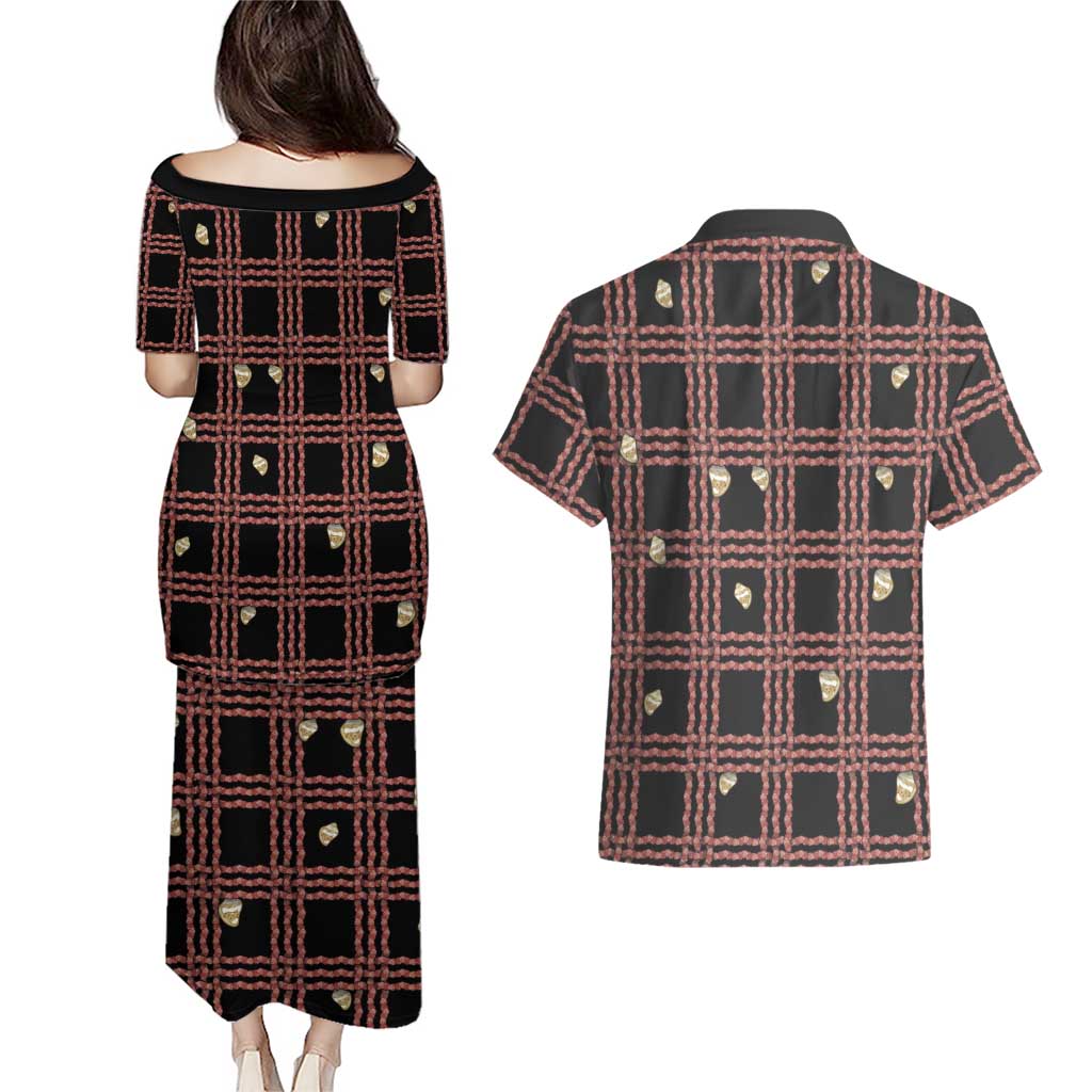 Hawaii Palaka Kahelelani Shell Lei Costume Couples Matching Puletasi and Hawaiian Shirt Plaid Patterns DT05 - Polynesian Pride