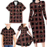 Hawaii Palaka Kahelelani Shell Lei Costume Family Matching Long Sleeve Bodycon Dress and Hawaiian Shirt Plaid Patterns