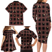 Hawaii Palaka Kahelelani Shell Lei Costume Family Matching Long Sleeve Bodycon Dress and Hawaiian Shirt Plaid Patterns