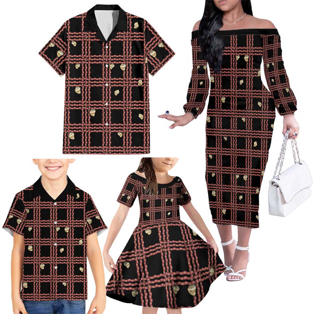 Hawaii Palaka Kahelelani Shell Lei Costume Family Matching Off The Shoulder Long Sleeve Dress and Hawaiian Shirt Plaid Patterns DT05 - Polynesian Pride