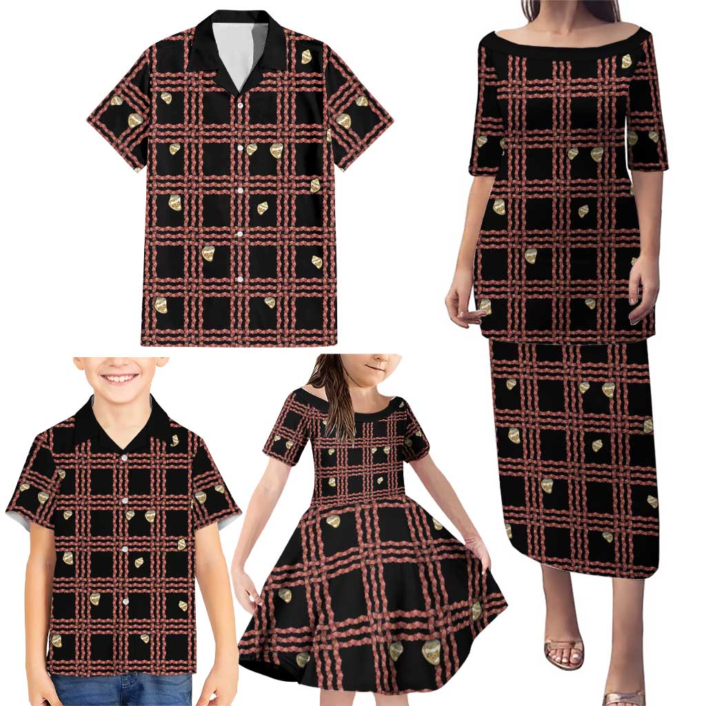 Hawaii Palaka Kahelelani Shell Lei Costume Family Matching Puletasi and Hawaiian Shirt Plaid Patterns DT05 - Polynesian Pride