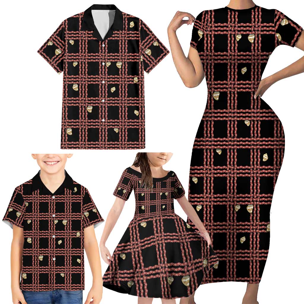 Hawaii Palaka Kahelelani Shell Lei Costume Family Matching Short Sleeve Bodycon Dress and Hawaiian Shirt Plaid Patterns DT05 - Polynesian Pride