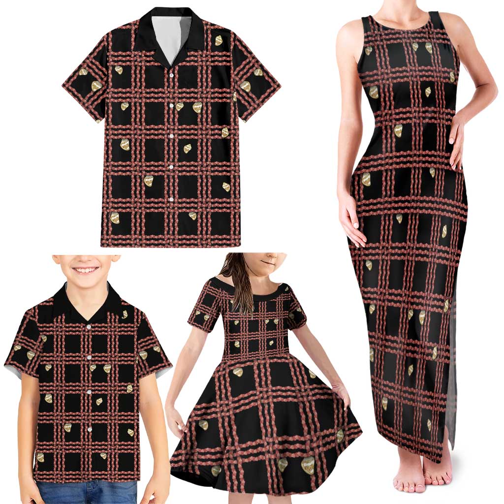 Hawaii Palaka Kahelelani Shell Lei Costume Family Matching Tank Maxi Dress and Hawaiian Shirt Plaid Patterns