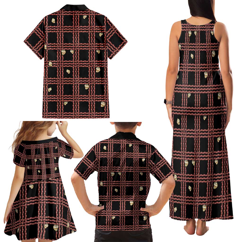 Hawaii Palaka Kahelelani Shell Lei Costume Family Matching Tank Maxi Dress and Hawaiian Shirt Plaid Patterns