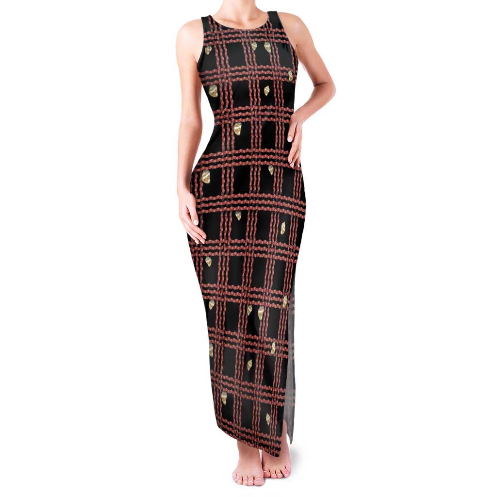 Hawaii Palaka Kahelelani Shell Lei Costume Family Matching Tank Maxi Dress and Hawaiian Shirt Plaid Patterns