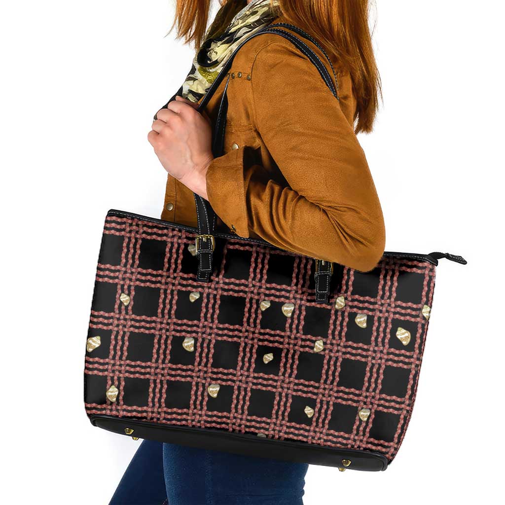 Hawaii Palaka Kahelelani Shell Lei Costume Leather Tote Bag Plaid Patterns