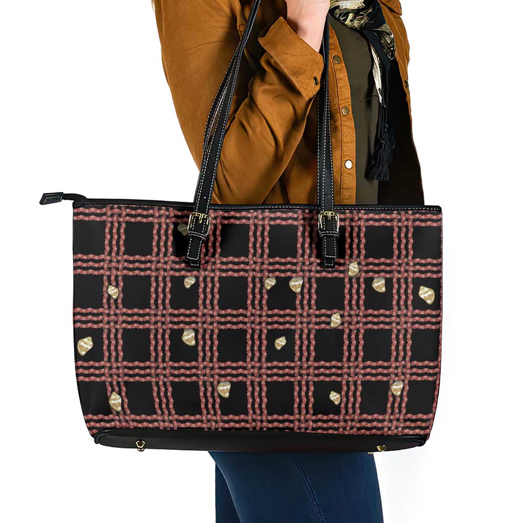 Hawaii Palaka Kahelelani Shell Lei Costume Leather Tote Bag Plaid Patterns