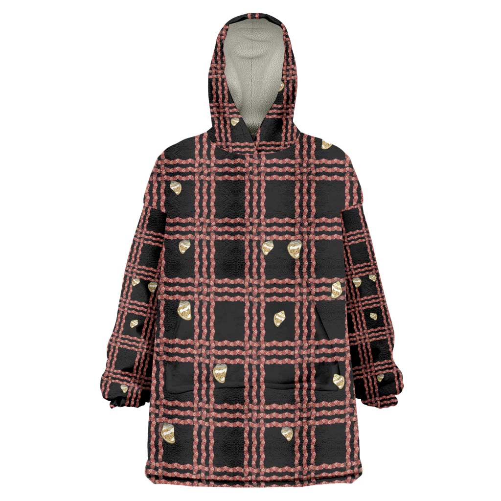 Hawaii Palaka Kahelelani Shell Lei Costume Wearable Blanket Hoodie Plaid Patterns DT05 One Size Black - Polynesian Pride