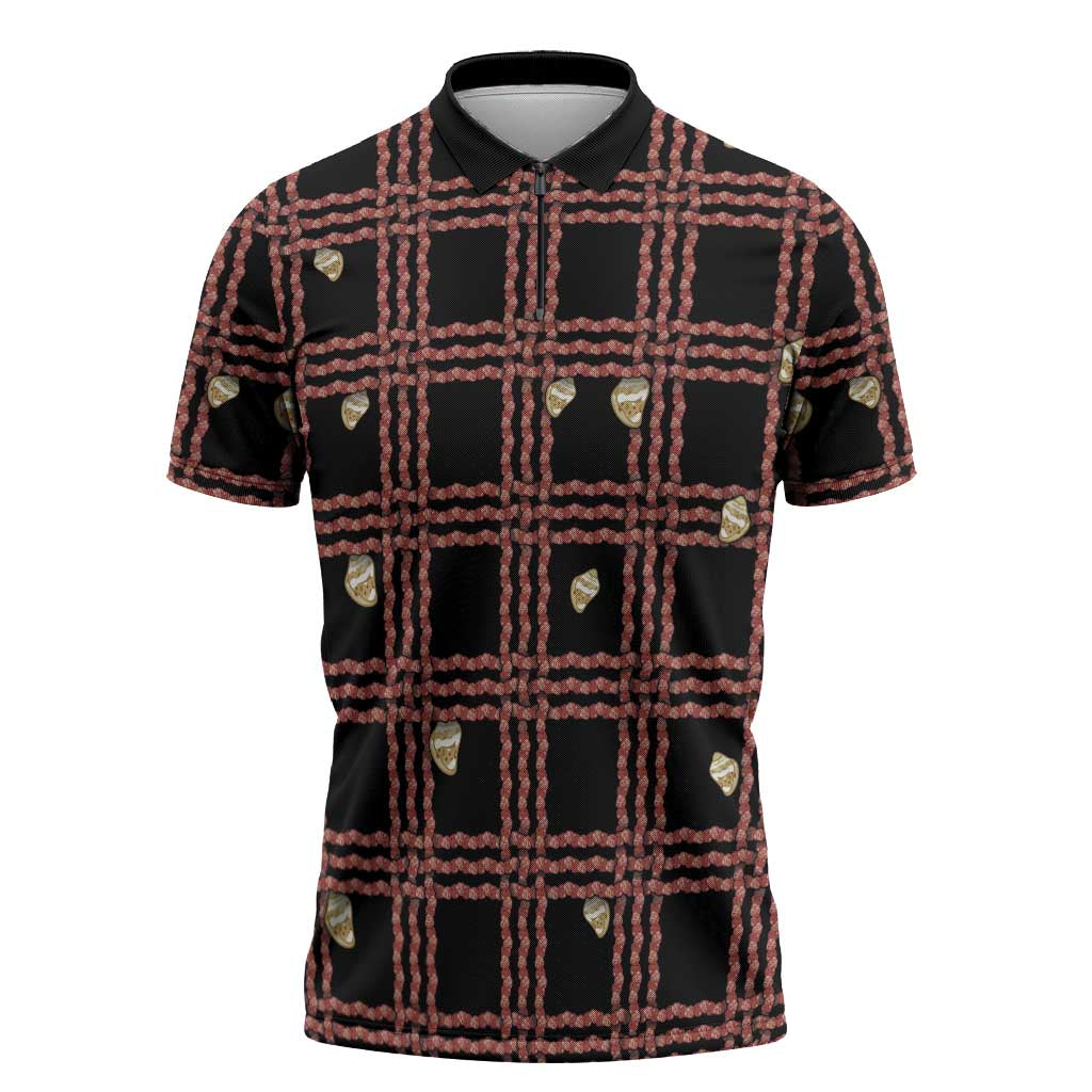 Hawaii Palaka Kahelelani Shell Lei Costume Zipper Polo Shirt Plaid Patterns DT05 Black - Polynesian Pride