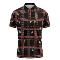 Hawaii Palaka Kahelelani Shell Lei Costume Zipper Polo Shirt Plaid Patterns DT05 Black - Polynesian Pride