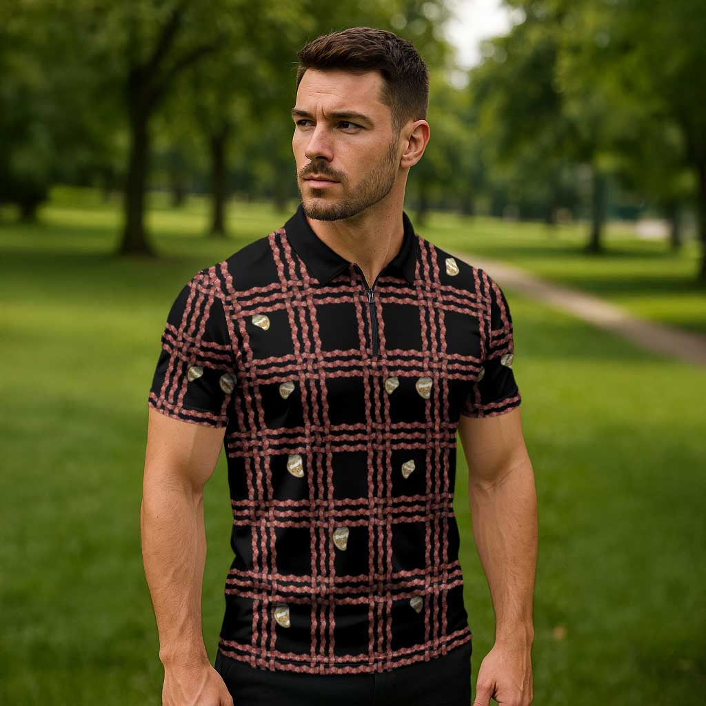 Hawaii Palaka Kahelelani Shell Lei Costume Zipper Polo Shirt Plaid Patterns DT05 - Polynesian Pride