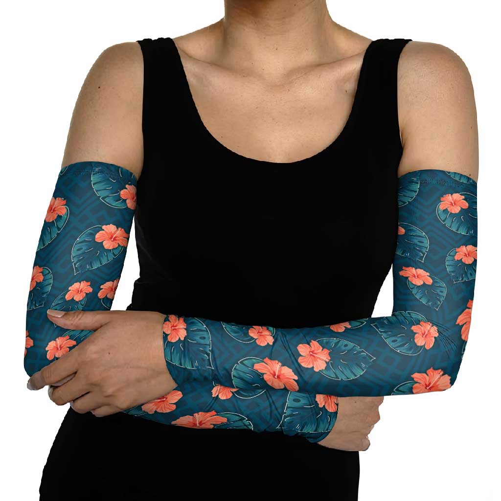 Hawaii Monstera Arm Sleeves Hibiscus Flowers Simple Style - Polynesian Pride