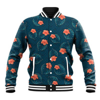 Hawaii Monstera Baseball Jacket Hibiscus Flowers Simple Style DT05 Unisex Dark Teal - Polynesian Pride