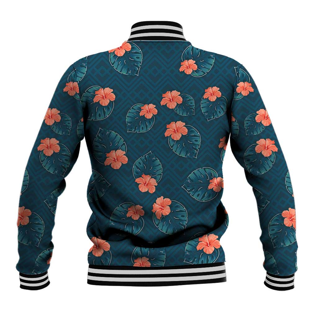 Hawaii Monstera Baseball Jacket Hibiscus Flowers Simple Style DT05 - Polynesian Pride