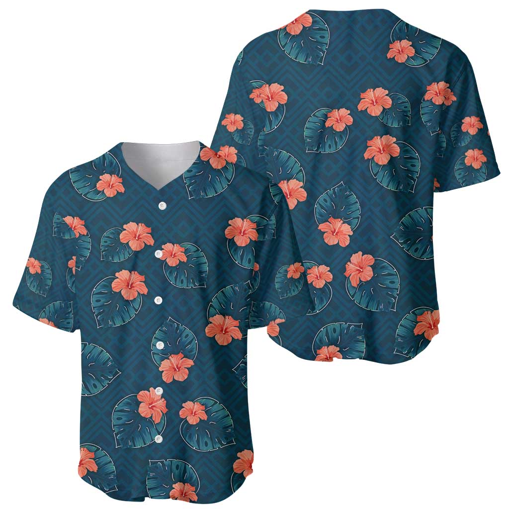 Hawaii Monstera Baseball Jersey Hibiscus Flowers Simple Style - Polynesian Pride