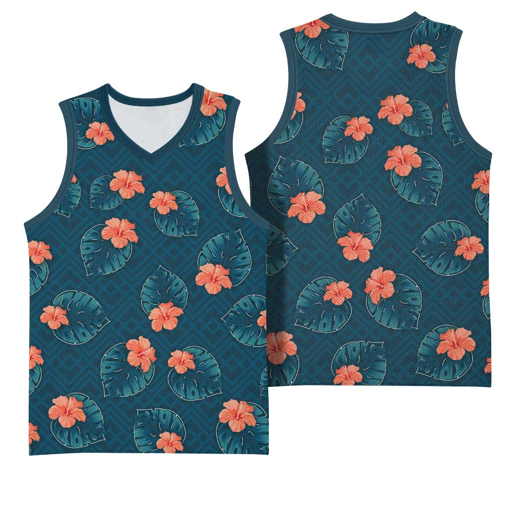 Hawaii Monstera Basketball Jersey Hibiscus Flowers Simple Style DT05 - Polynesian Pride
