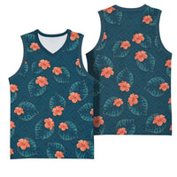 Hawaii Monstera Basketball Jersey Hibiscus Flowers Simple Style DT05 - Polynesian Pride