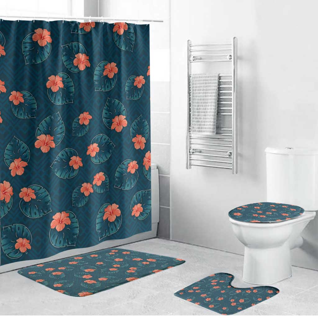 Hawaii Monstera Bathroom Set Hibiscus Flowers Simple Style