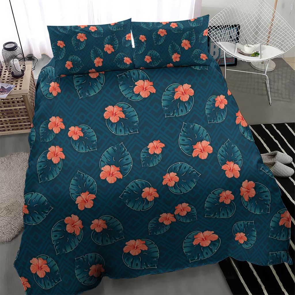 Hawaii Monstera Bedding Set Hibiscus Flowers Simple Style - Polynesian Pride