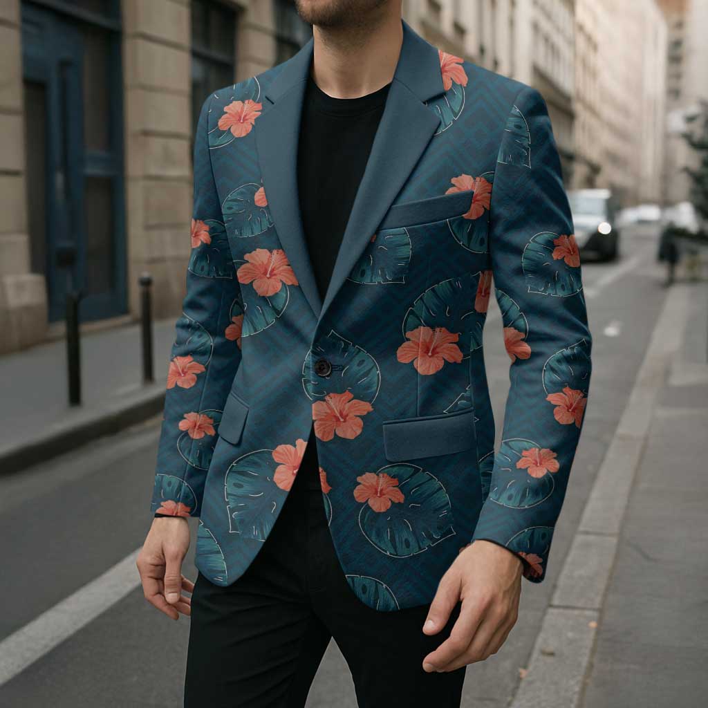 Hawaii Monstera Blazer Hibiscus Flowers Simple Style DT05 - Polynesian Pride