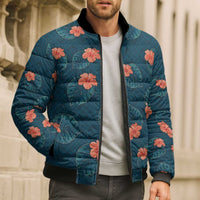 Hawaii Monstera Bomber Puffer Jacket Hibiscus Flowers Simple Style - Polynesian Pride