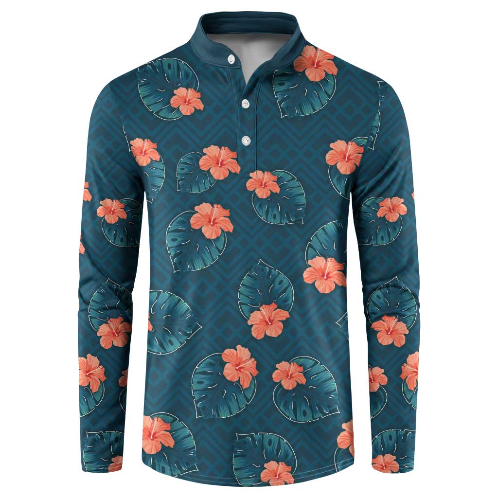Hawaii Monstera Button Sweatshirt Hibiscus Flowers Simple Style DT05 Dark Teal - Polynesian Pride