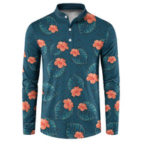 Hawaii Monstera Button Sweatshirt Hibiscus Flowers Simple Style DT05 Dark Teal - Polynesian Pride