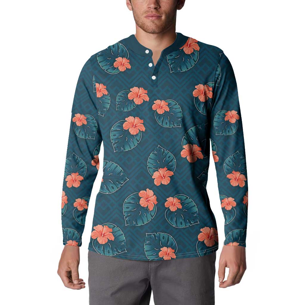 Hawaii Monstera Button Sweatshirt Hibiscus Flowers Simple Style DT05 - Polynesian Pride