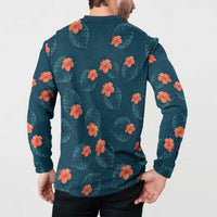 Hawaii Monstera Button Sweatshirt Hibiscus Flowers Simple Style DT05 - Polynesian Pride